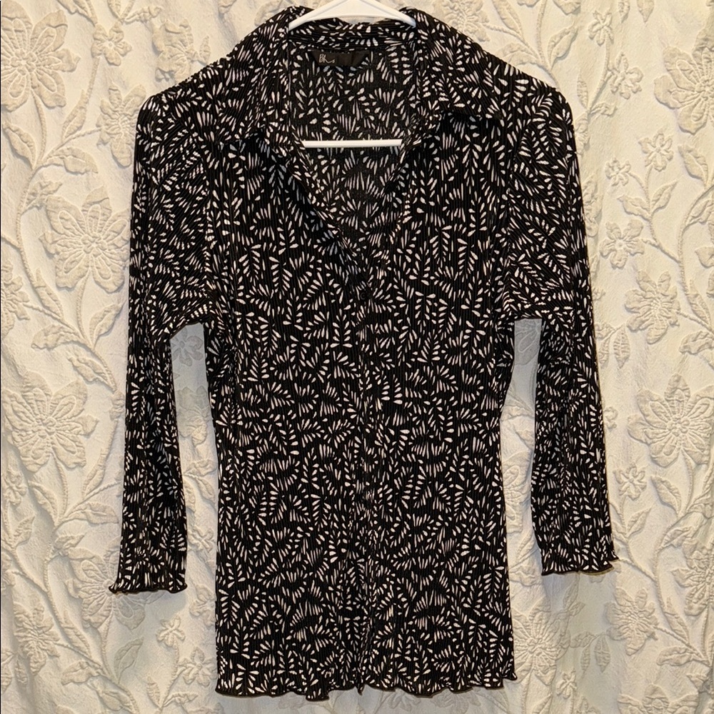 BHS Black and White Crimped Patterned Blouse 12 (207)